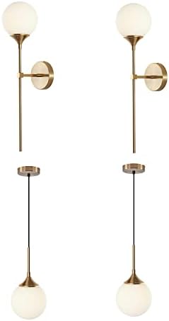 KCO Lighting Modern Globe Wall Sconce Mid Century Glass Wall Mounted Light Brushed Brass Long Wall Lamp Mid Century Modern Glass Pendant Light 1-Light Large Gold Globe Chandelier Pendant Lighting - Image 2