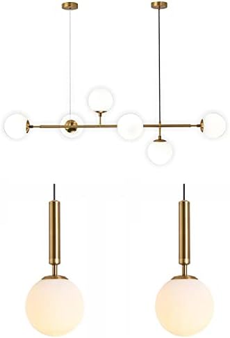 KCO Lighting Modern Brass Chandelier Mid Century Gold Sputnik Pendant Light 6-Light Glass Globe Linear Chandelier Modern Globe Pendant Light Fixture White and Gold Pendant Light 1-Light Kitchen Islan - Image 2