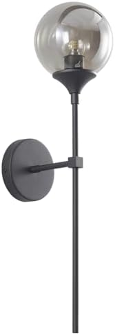 KCO Mid Century Modern Matte Black Smoke Gray Glass Globe Wall Sconce - Image 2