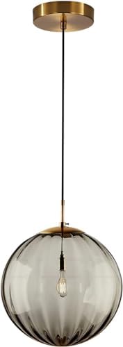KCO Lighting Single Gold 7.9” Smoke Gray Ribbed Glass Globe Pendant Light - Image 2
