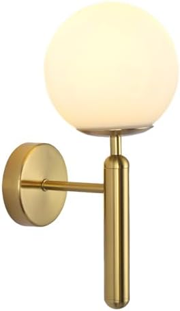 KCO Brushed Brass Gold Wall Sconce Frosted White Glass Globe Wall Light - Image 2