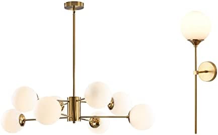 KCO Lighting 8-Light Sputnik Chandelier Frosted Glass Globe Wall Sconce Long Arm for Living Room, Stairs, Bathroom Mirror - Image 2