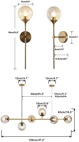 KCO Lighting Gold Globe Wall Sconce Brushed Brass Long Slim Wall Light 6-Light Glass Globe Pendant Light Fixture Mid Century Modern Sputnik Chandelier - Image 3