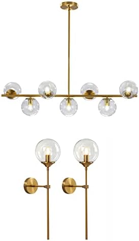 KCO 7-Light Clear Glass Globe Sputnik Chandelier, Modern Pendant & Wall Light Set of Two, 31.5" Max Height - Image 2