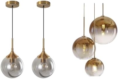 KCO Lighting Large Globe Pendant Light Single Smoke Gray Glass Pendant Lighting Fixture Modern Kitchen Pendant Light 3 Lights Glass Cluster Chandelier Pendant Lighting - Image 2