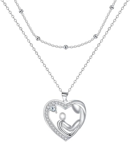 925 Sterling Silver Mother and Daughter Heart Pendant Necklace, Christmas or Mother's Day Gift - Image 2