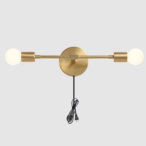 KCO Lighting Gold Plug in Wall Sconce 2 Light Bathroom Vanity Light Plug in Brass Wall Reading Light Mid Century Modern Bathroom Wall Scones for Hallway Living Room Dining Room - Image 2