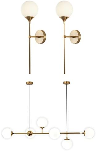 KCO Lighting White Glass Wall Sonce Gold Globe Wall Mounted Light Long Slim Wall Lamp Modern 6-Light Glass Globe Pendant Light Mid Century Sputnik Chandelier Kitchen Island Lighting - Image 2