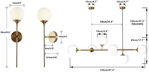 KCO Lighting White Glass Wall Sonce Gold Globe Wall Mounted Light Long Slim Wall Lamp Modern 6-Light Glass Globe Pendant Light Mid Century Sputnik Chandelier Kitchen Island Lighting - Image 3