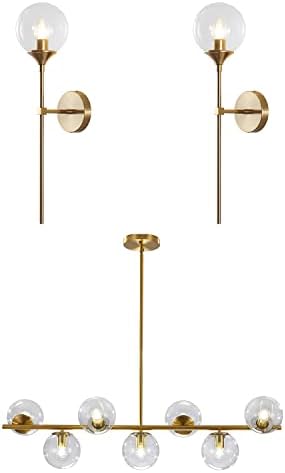 KCO Lighting Modern Gold Wall Sconce Clear Bubble Globe Wall Light Vintage Long Bar Wall Sconce Lamp 7 Globe Linear Chandelier Brass Gold Chandelier Pendant Light - Image 2