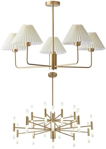 KCO Lighting 5-Lights White Pleated Fabric Pendant Light Mid Century Modern Brushed Gold Sputnik Chandelier Brushed Brass 40-Lights LED Sputnik Chandelier - Image 2