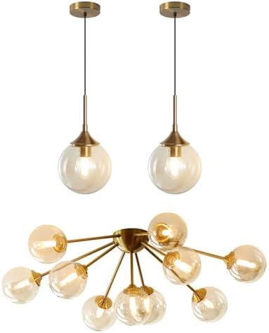 KCO Lighting Glass Globe Pendant Light Fixture Brass Gold 10-Light Flush Mount Ceiling Light - Image 2