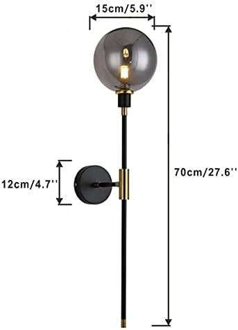 KCO Lighting Modern Glass Globe Wall Sconce Light Set of Two Brass and Black Large Light Contemporary Smoke Glass Hallway Long Sconce Wall Light Set of 2 - Image 3