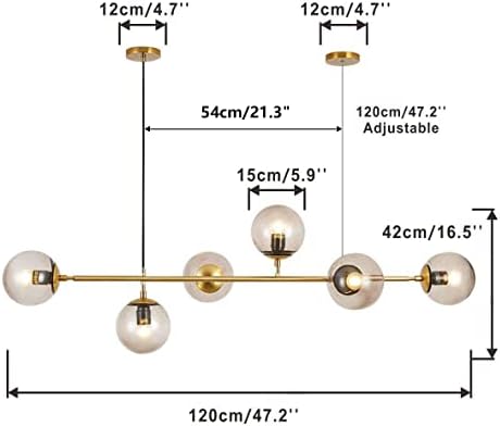 KCO Modern Ceiling Pendant Lighting Mid-Century Glass Globes Sputnik Pendant Lamp Hanging Adjustable Chandelier for Kitchen Island Living Dining Room (Gold+Amber)… - Image 6