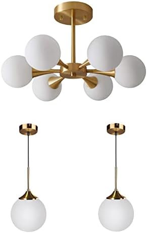KCO Lighting 6-Light Glass Globe Semi Flush Mount Chandelier Glass Globe Pendant Light Fixture for Kitchen Island Living Room - Image 2
