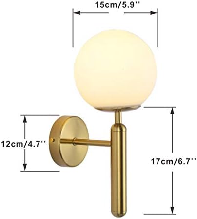 KCO Lighting Modern Brushed Brass Flush Mount Ceiling Light Mid Century Gold Globe Flush Mount Ceiling Light Schoolhouse Light Fixture Gold Mid Century Modern Wall Sconce Milk Glass Wall Lamp - Image 3