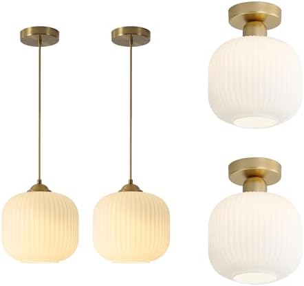KCO Lighting Modern Gold White Glass Pendant Light Contemporary Brass Kitchen Island Light Brushed Gold Milk Glass Semi Flush Mount Ceiling Light - Image 2