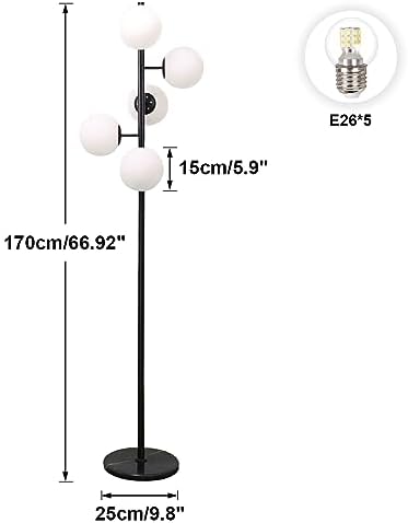 KCO Lighting Black Sputnik Chandelier Modern Minimalist Wall Sconce Black Matte Slim Wall Sconce 5-Light Frosted White Glass Globe Floor Lamp Modern Black Corner Floor Lamp - Image 5