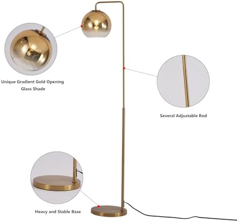 KCO Lighting Contemporary Gradient Gold Floor Lamp Glass Globe LED Standing Light Mid Century Tall Pole Standing Accent Lighting for Office Living Room Bedroom (9.8”-Large) - Image 4