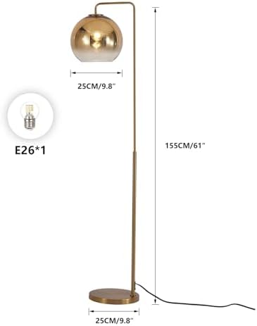 KCO Lighting Contemporary Gradient Gold Floor Lamp Glass Globe LED Standing Light Mid Century Tall Pole Standing Accent Lighting for Office Living Room Bedroom (9.8”-Large) - Image 3