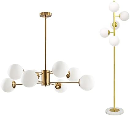KCO Lighting 8-Light Glass Sputnik Chandelier Light Modern Gold Chandeliers Pendant Light Fixture 5-Light Frosted White Glass Globe Floor Lamp Mid Century Modern Gold Tall Pole Standing Light - Image 2