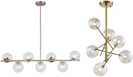 KCO Lighting Modern 7-Light Brushed Nickel Metal Large Chandelier Clear Glass Globe Pendant Light Modern Gold Sputnik Chandeliers 6 Light Bubble Chandelier Lighting for Kitchen Island Living Room - Image 2