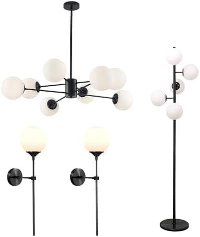 KCO Lighting Black Sputnik Chandelier Modern Minimalist Wall Sconce Black Matte Slim Wall Sconce 5-Light Frosted White Glass Globe Floor Lamp Modern Black Corner Floor Lamp - Image 2