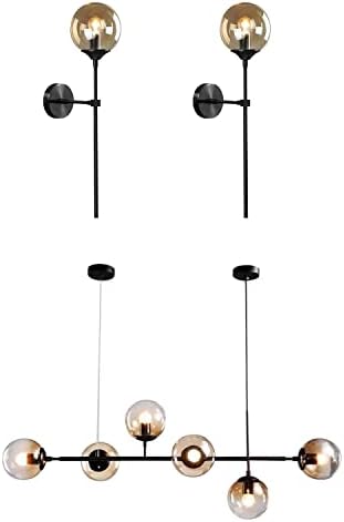 KCO Lighting Black Long Wall Sconce Mid Century Modern Globe Wall Light Vintage Glass Bar Wall Lamp Modern Linear 6-Lights Pendant Light Black Sputnik Chandeliers Farmhouse Kitchen Island Lighting - Image 2