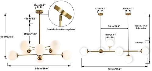 KCO Lighting Modern 8-Light Sputnik Chandelier Mid Century Gold Globe Sputnik Chandelier Modern 6-Light Gold Globe Pendant Light Mid-Century Glass Globes Sputnik Chandelier - Image 3