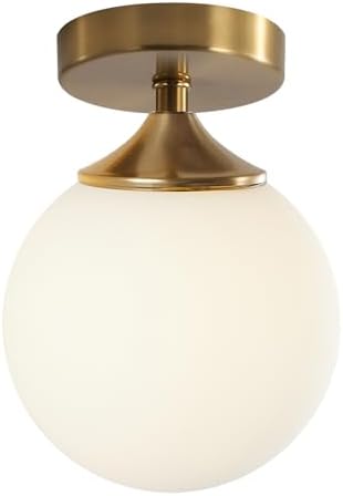 KCO Brass Gold Small 5.9” Milk Glass Globe Semi Flush Mount Ceiling Light - Image 2