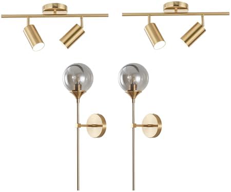 KCO Lighting Modern 2-Light Gold Track Lighting Fixture Industrial Adjustable Ceiling Spot Lights Smoke Gray Glass Globe Wall Sconce Modern Gold Long Pole Wall Lighting Fixture - Image 2