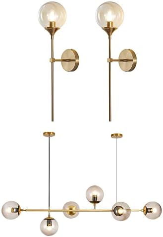 KCO Lighting Gold Globe Wall Sconce Brushed Brass Long Slim Wall Light 6-Light Glass Globe Pendant Light Fixture Mid Century Modern Sputnik Chandelier - Image 2