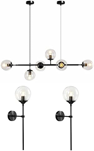 KCO Lighting Clear Glass Globe Wall Sconce Long Pole Wall Light Black Globe Chandelier Pendant Light Mid Century Adjustable Hanging Light Fixture - Image 2