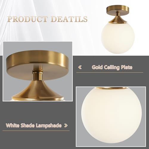 KCO Brass Gold Small 5.9” Milk Glass Globe Semi Flush Mount Ceiling Light - Image 4