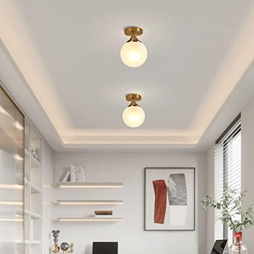 KCO Brass Gold Small 5.9” Milk Glass Globe Semi Flush Mount Ceiling Light - Image 5