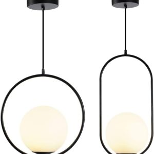 KCO Lighting Modern Frosted Glass Pendant Light Black Adjustable 1 Light Globe Hanging Light