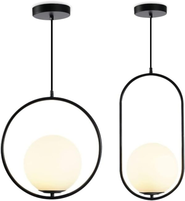 KCO Lighting Modern Frosted Glass Pendant Light Black Adjustable 1 Light Globe Hanging Light