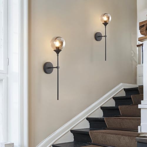 KCO Mid Century Modern Matte Black Smoke Gray Glass Globe Wall Sconce - Image 7