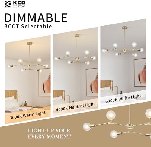 KCO 6-Light Brass Gold Sputnik Ceiling Light Fixture Without Glass Shade - Image 4