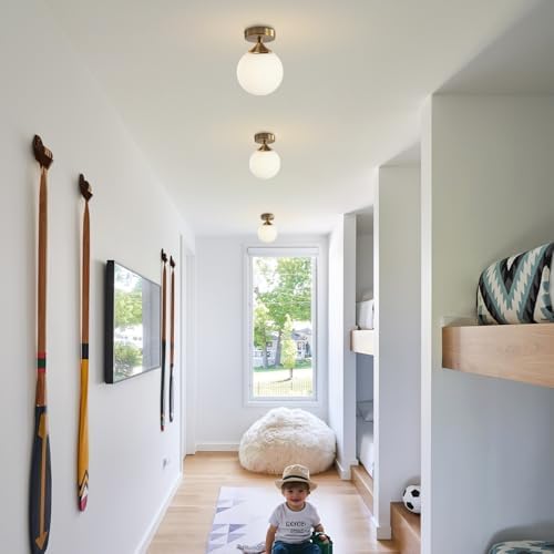 KCO Brass Gold Small 5.9” Milk Glass Globe Semi Flush Mount Ceiling Light - Image 7
