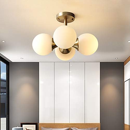 KCO Lighting Mid Century Modern Chandelier Brushed Brass Chandelier 5 Lights Milk Glass Pendant Light Gold Flush Mount Ceiling Light Hallyway Entryway Ceiling Light - Image 6