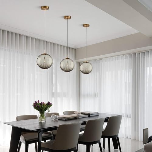 KCO Lighting Single Gold 7.9” Smoke Gray Ribbed Glass Globe Pendant Light - Image 7