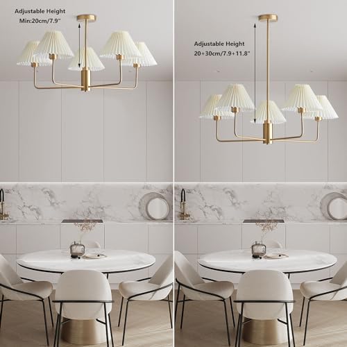 KCO Lighting 5-Lights White Pleated Fabric Pendant Light Mid Century Modern Brushed Gold Sputnik Chandelier Brushed Brass 40-Lights LED Sputnik Chandelier - Image 5