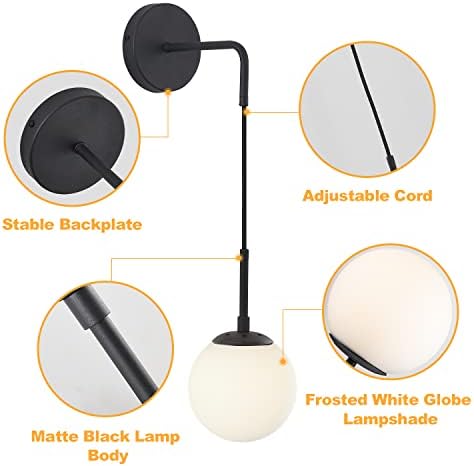 KCO Lighting Matter Black Wall Sconce Set of 2 Mid Century Modern Wall Sconce Lighting 6 Light Sputnik Chandelier Milk Glass Chandelier White Globe Chandelier Flush Mount Chandelier for Dining Room - Image 5