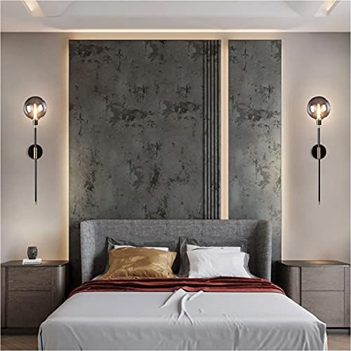 KCO Lighting Modern Glass Globe Wall Sconce Light Set of Two Brass and Black Large Light Contemporary Smoke Glass Hallway Long Sconce Wall Light Set of 2 - Image 7