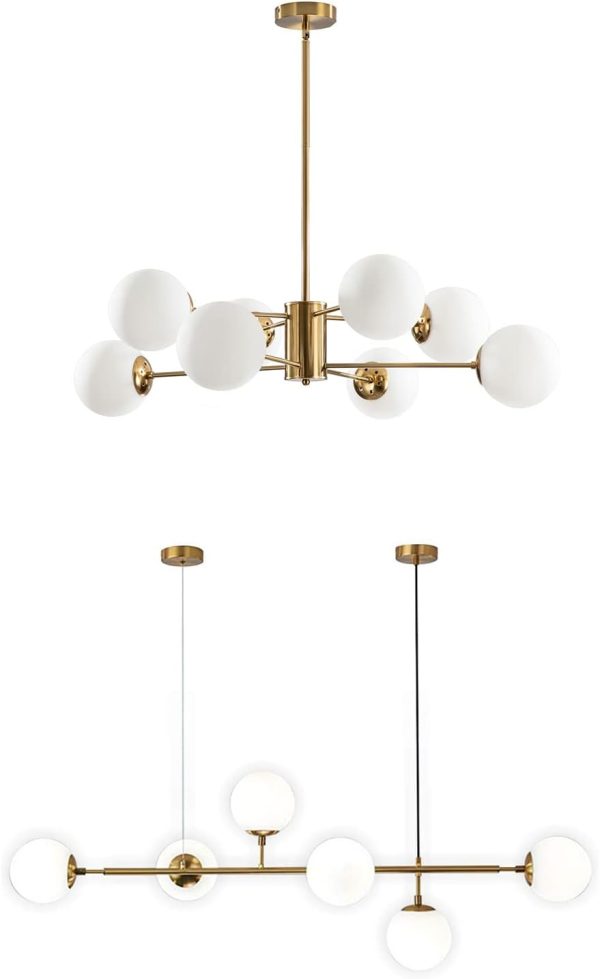 KCO Lighting Modern 8-Light Sputnik Chandelier Mid Century Gold Globe Sputnik Chandelier Modern 6-Light Gold Globe Pendant Light Mid-Century Glass Globes Sputnik Chandelier