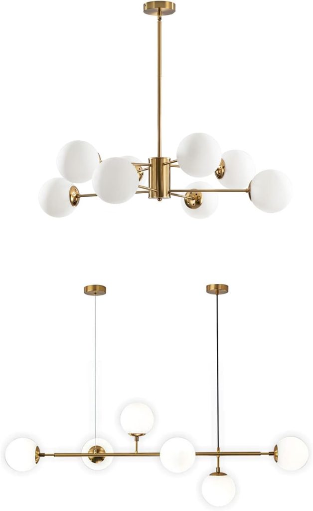 KCO Lighting Modern 8-Light Sputnik Chandelier Mid Century Gold Globe Sputnik Chandelier Modern 6-Light Gold Globe Pendant Light Mid-Century Glass Globes Sputnik Chandelier