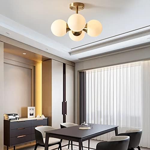KCO Lighting Modern Brushed Brass Flush Mount Ceiling Light Mid Century Gold Globe Flush Mount Ceiling Light Schoolhouse Light Fixture Gold Mid Century Modern Wall Sconce Milk Glass Wall Lamp - Image 6