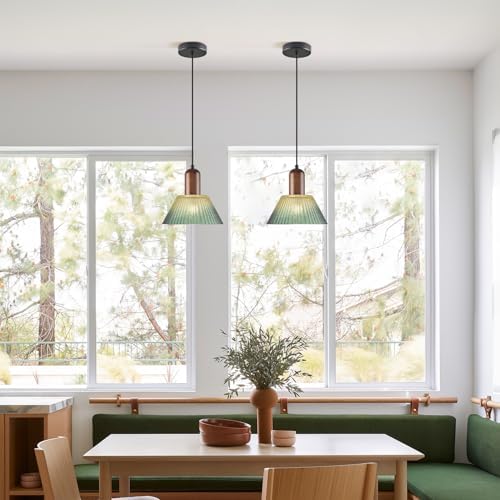KCO 7.9” Vintage Green Cone Glass Pendant Light, Adjustable Hanging Lamp - Image 6