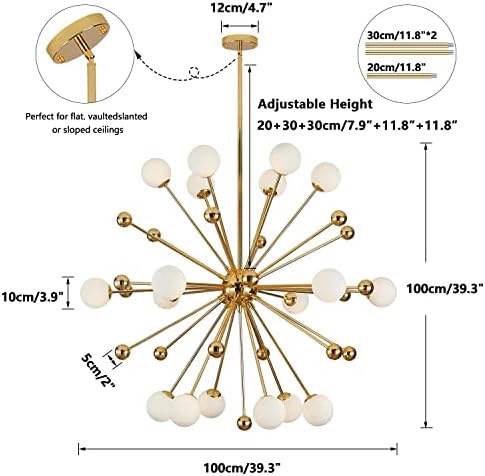 KCO Lighting Brushed Gold Flush Mount Ceiling Light Modern Milk Glass Ball Chandelier Mid Century Brass Schoolhouse Ceiling Light Modern Gold Sputnik Chandelier Lighting Fixture Kitchen Island Dining - Image 4